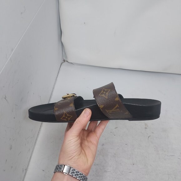 Louis Vuitton Brown Buckle Bom Dia Monogram Flat Slide Sandal - Picture 9 of 14